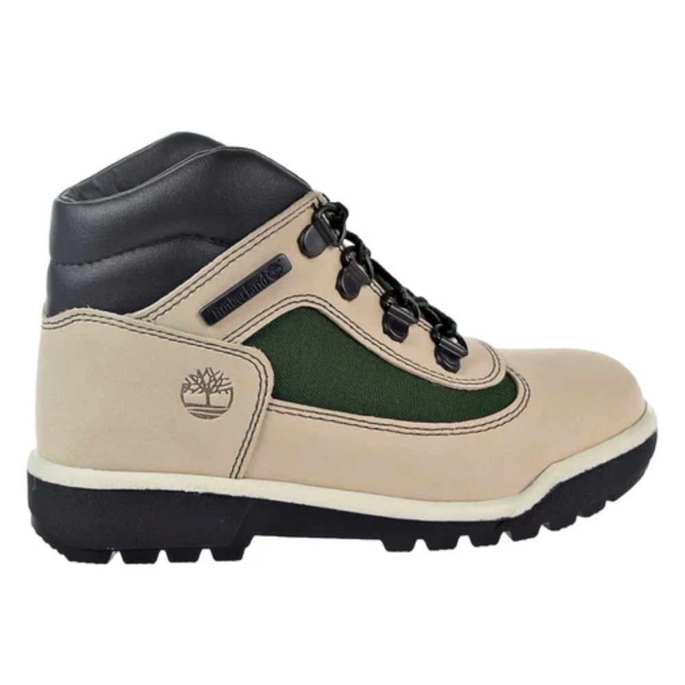 Timberland Tan and Green Outdoor Boots WELL WORN boys size 1… great for outdoors